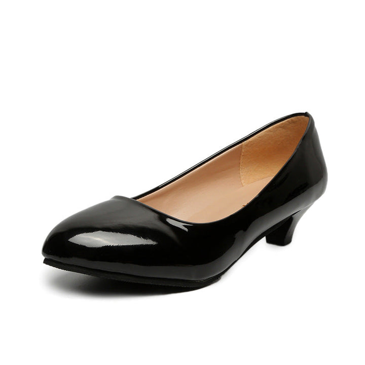 Damen nan spitz zulaufende Pumps in Hochglanz-Lackoptik mit niedrigem konischem Absatz gepolstertem Komfortfußbett und weichem Innenfutter Drune