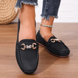 Damen Elegante Mokassin Loafer mit Zierkette und gepolstertem Komfortfußbett Drune
