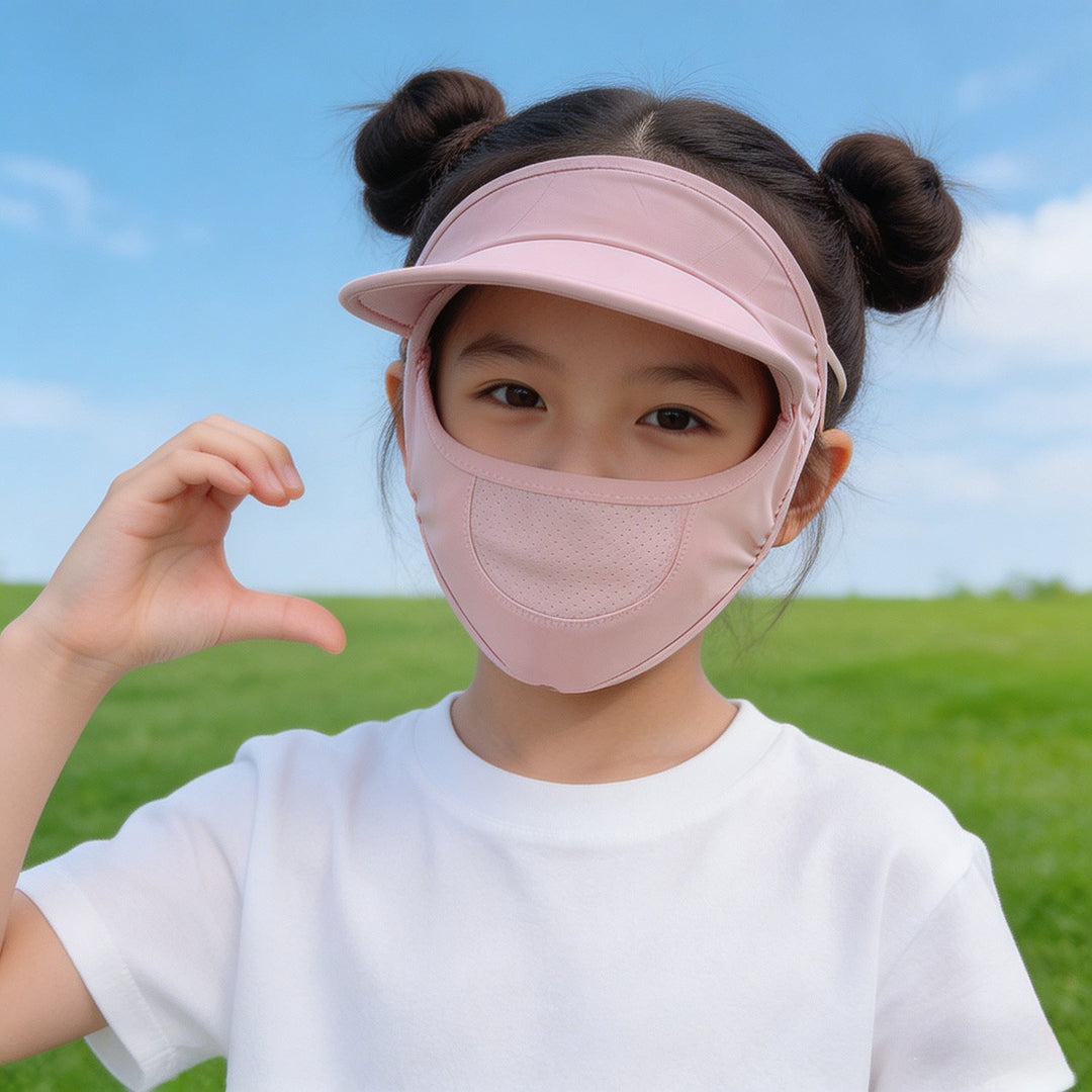Unisex nan Kinder-Sonnenvisier mit integrierter atmungsaktiver Gesichtsmaske, verstellbarem Nackengurt und perforierter Kinnpartie  Drune