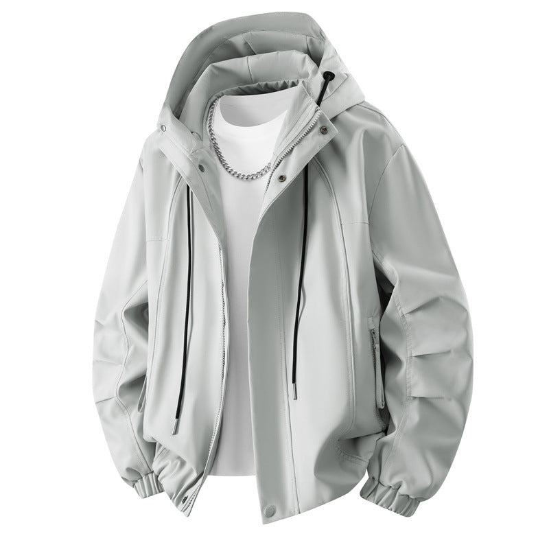 Herren Minimalistische Tech-Kapuzenjacke mit mattierter Oberfläche, Kordelzug & verdeckten Reißverschlusstaschen Drune