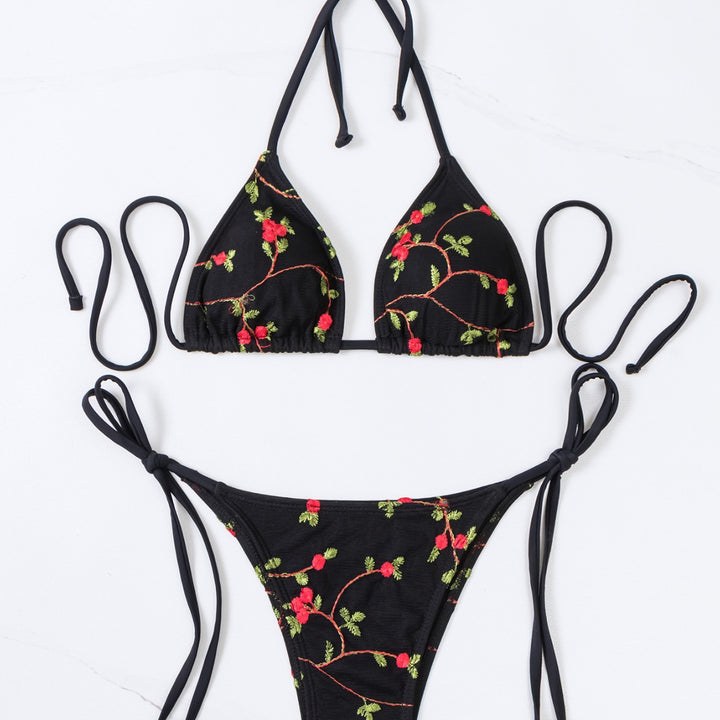Damen Triangel-Bikini mit handgefertigten floralen Stickereien Drune