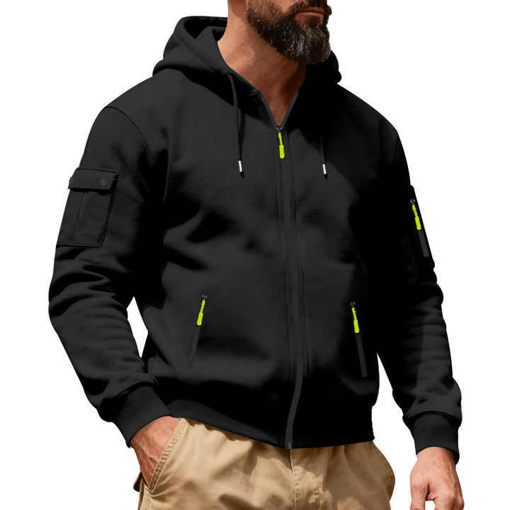 Herren nan Kapuzenjacke mit Vollreißverschluss, Utility-Taschen und gerippten Bündchen Drune
