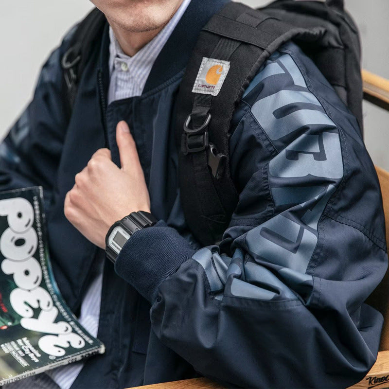Unisex Leichte Oversize-Bomberjacke aus Nylon mit reflektierenden Ärmeln und Rippbündchen Drune