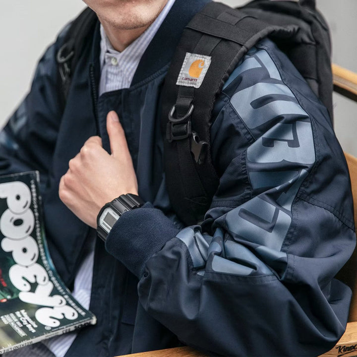 Unisex Leichte Oversize-Bomberjacke aus Nylon mit reflektierenden Ärmeln und Rippbündchen Drune