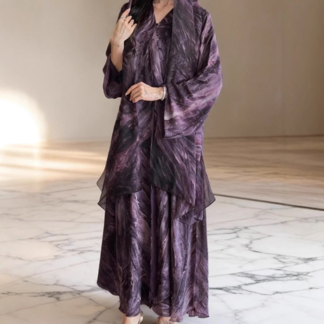 Damen nan langes fließendes Kapuzenkaftan Kleid mit weitem Arm und mehrlagigem Chiffon Drune