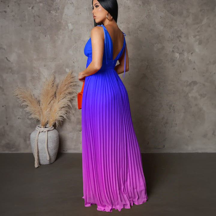 Damen Maxikleid mit tiefem V-Ausschnitt und elegantem Falten-Design Drune