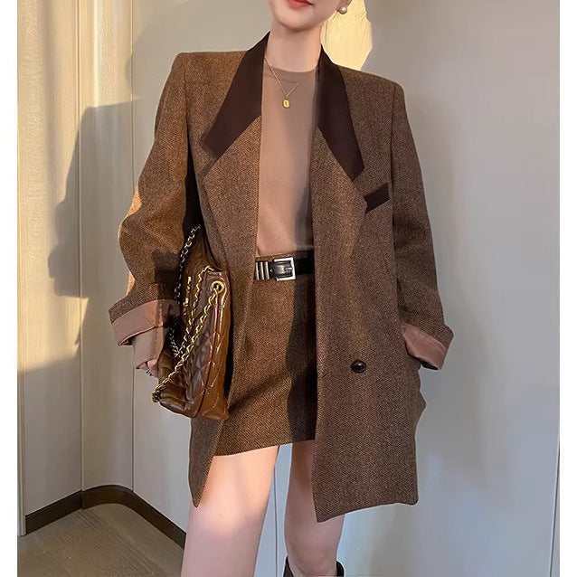Damen Eleganter Tweed Blazer mit schickem Schnitt Drune