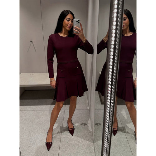 Damen Strickkleid mit dekorativen Knopfdetails und praktischen Taschen Drune