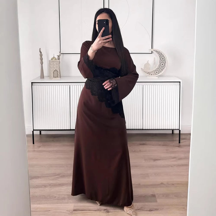 Damen Lagenlook-Spitzen-Tunika mit Bindegürtel und asymmetrischem Saum Drune