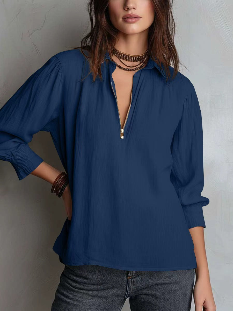 Damenbluse mit halblangem Arm und Reißverschluss Drune