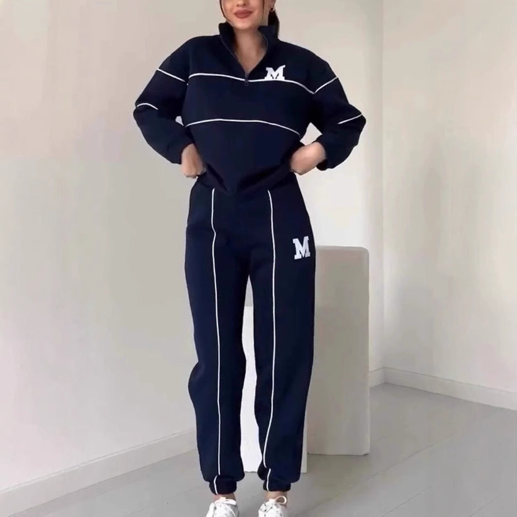 Damen sportliches Fleece-Anzugset mit Stehkragen und praktischen Taschen Drune