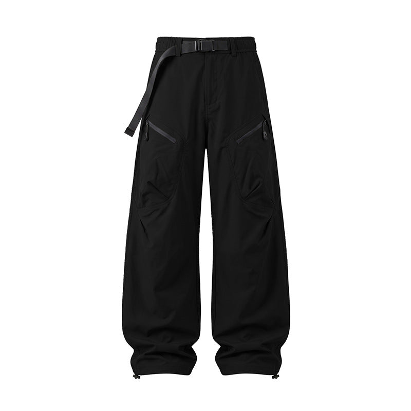 Herren Weite Ripstop-Cargohose mit integriertem Webgürtel, Reißverschluss-Taschen und Kordelabschluss Drune