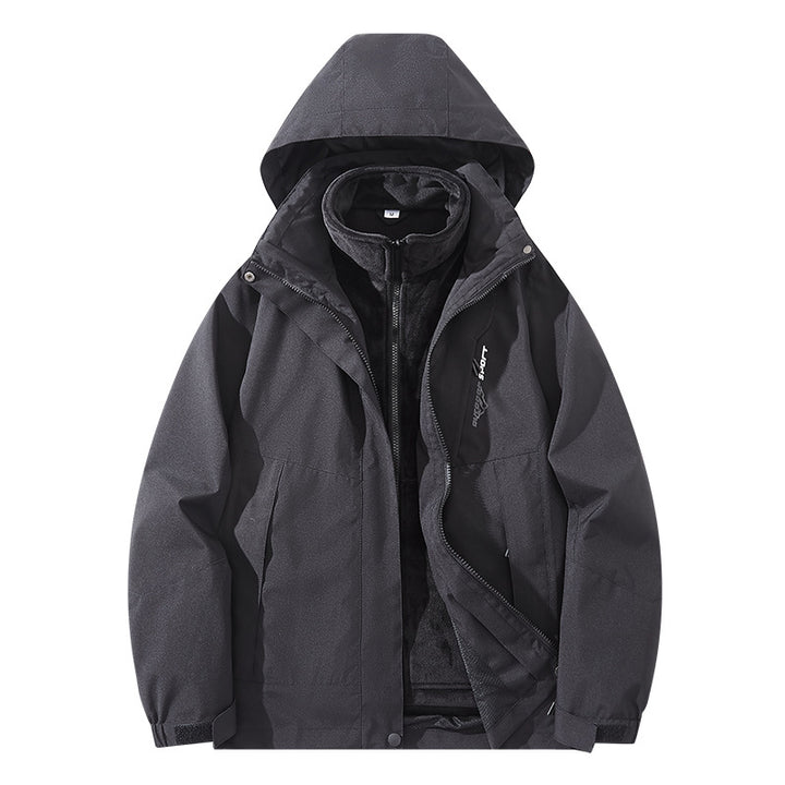 Herren Wasserabweisende zweilagige Trekkingjacke mit abnehmbarer Fleece-Innenjacke und Kapuze Drune