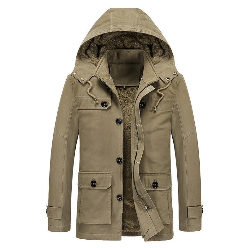 Herren Canvas-Militärparka mit Teddy-Fleece Innenfutter und Multifunktions‑Taschen Drune