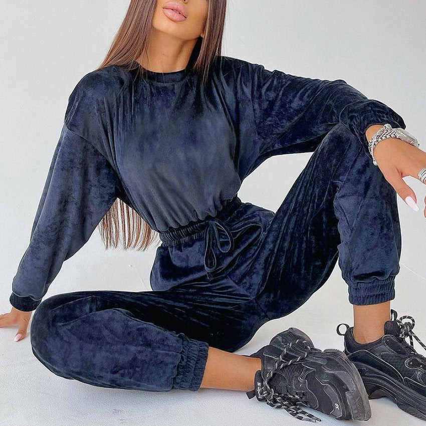 Damen Velours Jogginganzug mit weitem Schnitt und elastischem Bund Drune