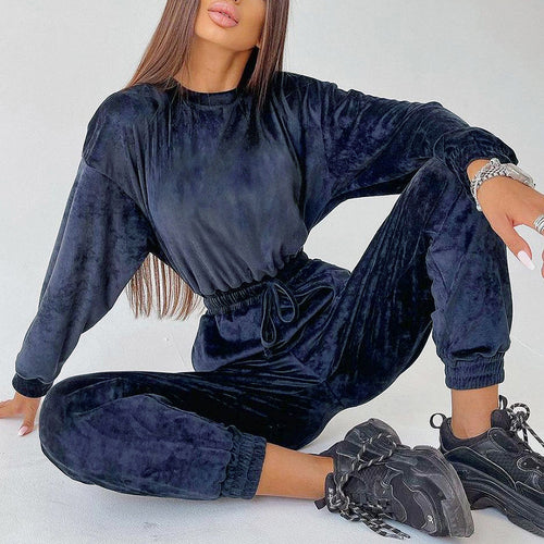 Damen Velours Jogginganzug mit weitem Schnitt und elastischem Bund Drune