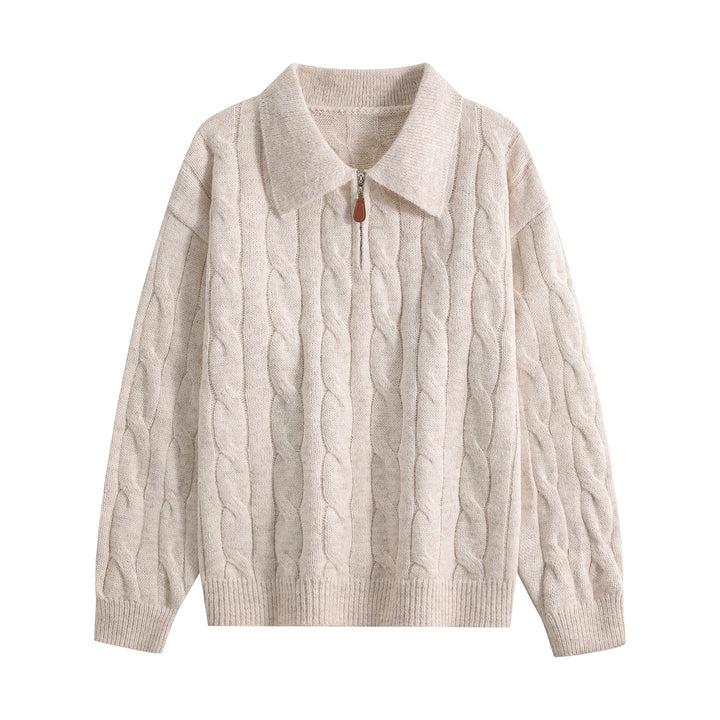 Damen Grobgestrickter Troyer-Pullover mit Halbreißverschluss & Oversize-Kragen Drune