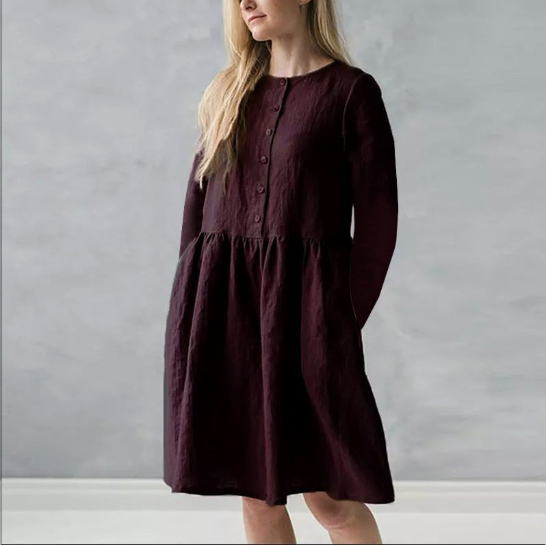 Damen lässiges Freizeitkleid mit Knopfverschluss und voluminösem Rock Drune