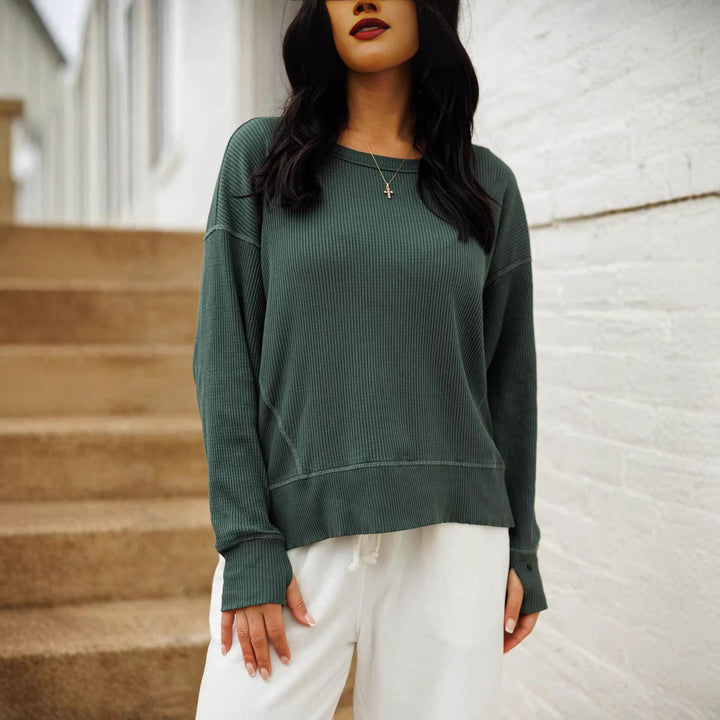 Damen lässiger Ripp-Strickpullover Drune