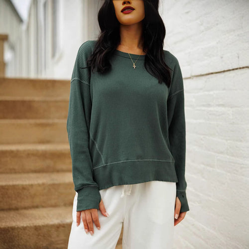 Damen lässiges Langarmshirt mit Rippenstruktur Drune