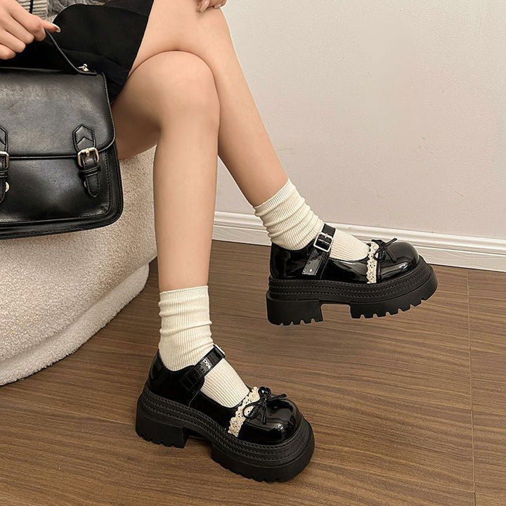 Damen Modische Mary Jane Schuhe mit dekorativer Schleife und robuster Plateau-Sohle Drune