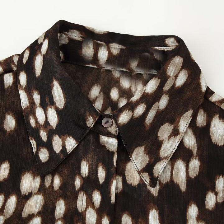 Damen Seidenähnliche Hemdbluse mit Tupfen-Print und verdeckter Knopfleiste Drune