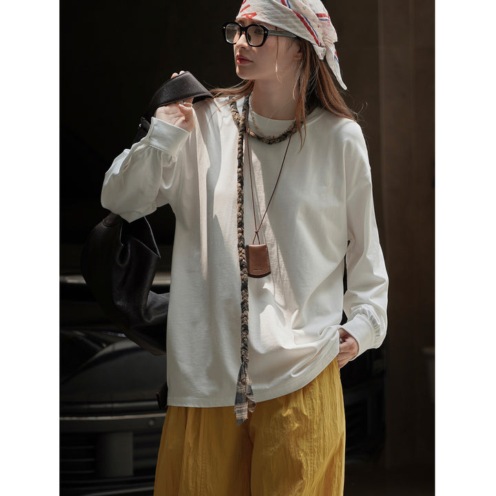 Damen Relaxed-Fit Langarmshirt aus Baumwolljersey mit gerundetem Saum Drune