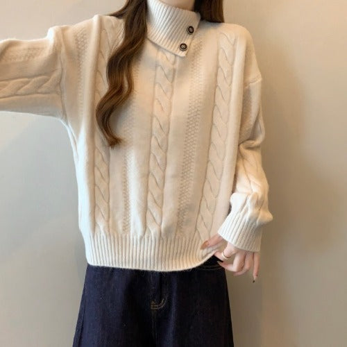 Damen Strickpullover mit Stehkragen und Zopfmuster Drune