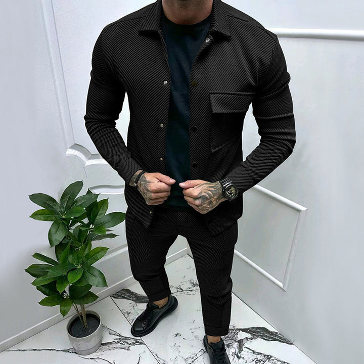 Herren nan feinstrukturiertes Hemdjacke- und Jogginghose-Set aus Sweat mit schmaler Passform Drune