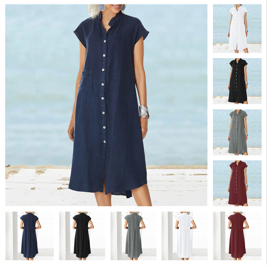 Damen Midi-Kleid mit komfortablem Hemdkragen und praktischen Seitentaschen Drune