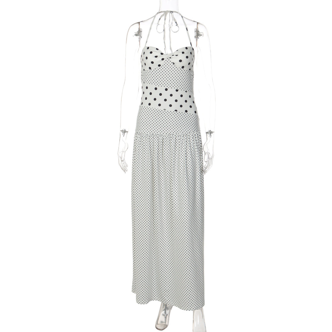 Damen Maxikleid mit verspielten Polka-Dots und schickem Halterdesign Drune
