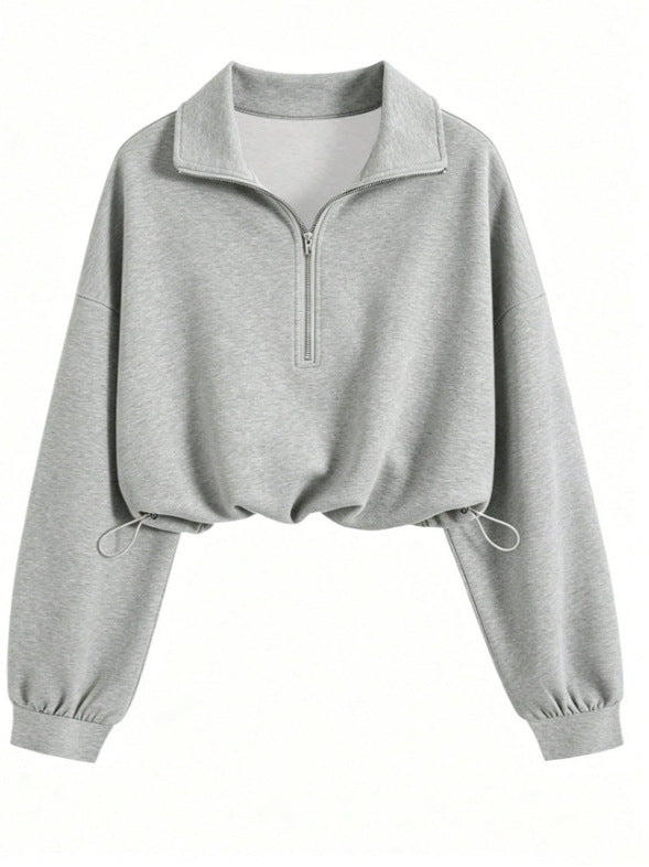 Damen Kurz geschnittenes Halbzip-Sweatshirt im Oversize-Schnitt mit Tunnelzug Drune
