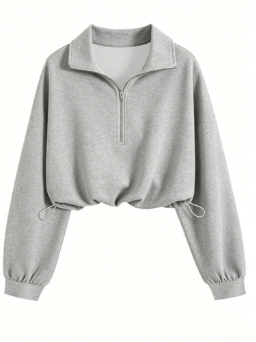 Damen Kurz geschnittenes Halbzip-Sweatshirt im Oversize-Schnitt mit Tunnelzug Drune