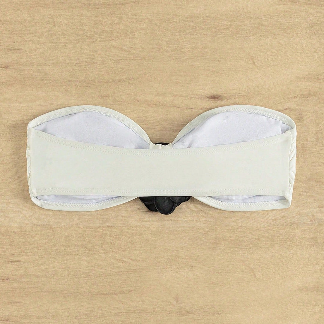 Damen Bandeau-Bikinioberteil mit dekorativer Blumenapplikation Drune