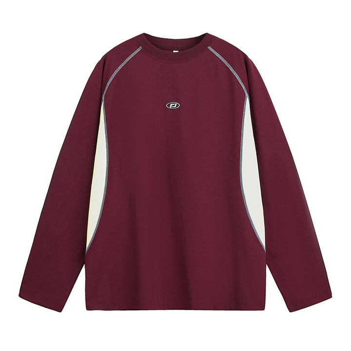 Unisex Langärmliges Sweatshirt mit Raglannähten, Kontrastseiten und minimalistischer Logo-Stickerei Drune