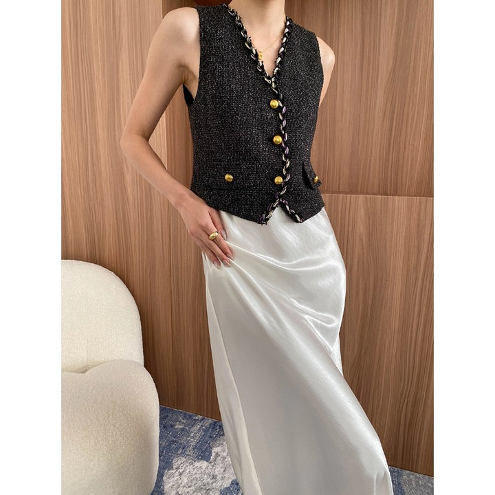 Damen elegante Weste mit strukturiertem Material und dekorativen Knöpfen Drune