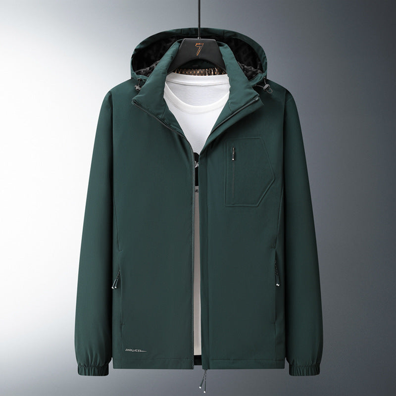 Herren Urban-minimalistische Softshell-Kapuzenjacke mit verdeckten Reißverschlüssen und elastischem Saum Drune