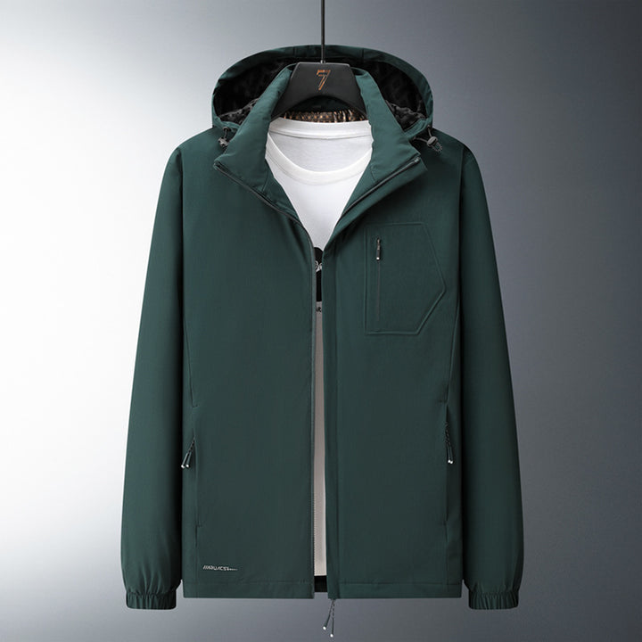 Herren Urban-minimalistische Softshell-Kapuzenjacke mit verdeckten Reißverschlüssen und elastischem Saum Drune