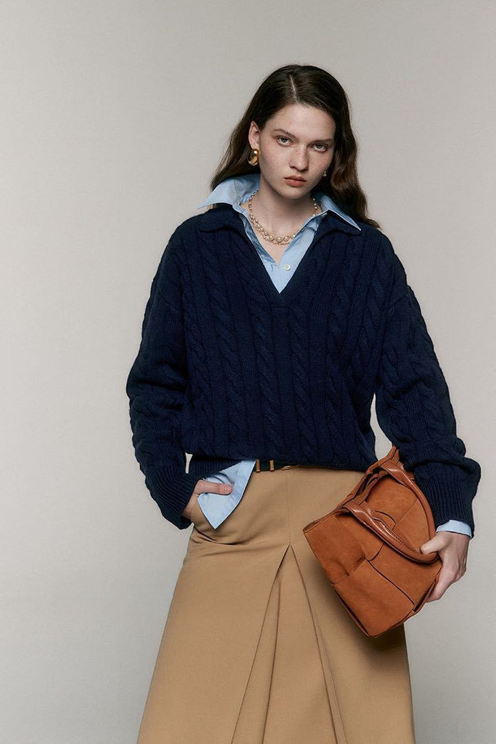 Damen Grobstrickpullover mit V-Ausschnitt Drune