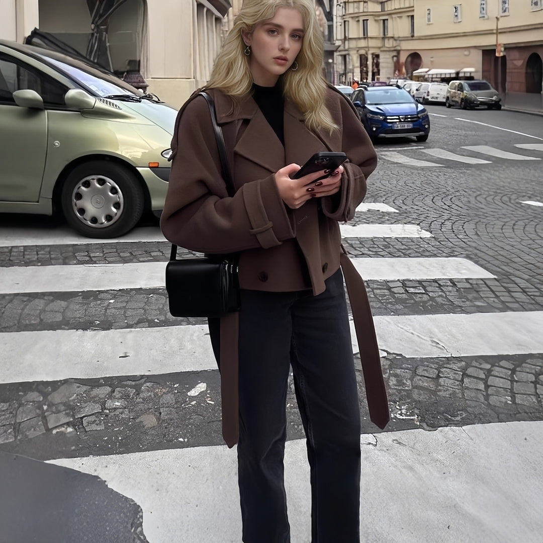 Damen Modischer Übergröße-Bikerjacke mit asymmetrischem Schnitt und Druckknopfverschluss Drune