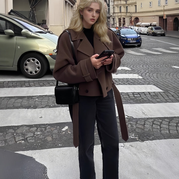 Damen Modischer Übergröße-Bikerjacke mit asymmetrischem Schnitt und Druckknopfverschluss Drune