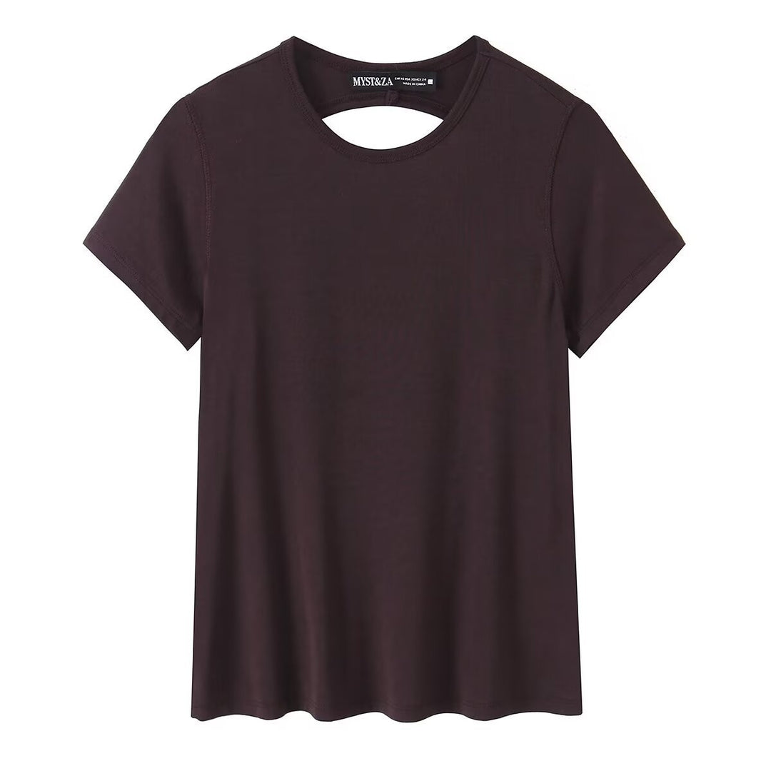 Damen Freizeit T-Shirt mit modernem Rückenausschnitt und hochwertiger Baumwolle Drune