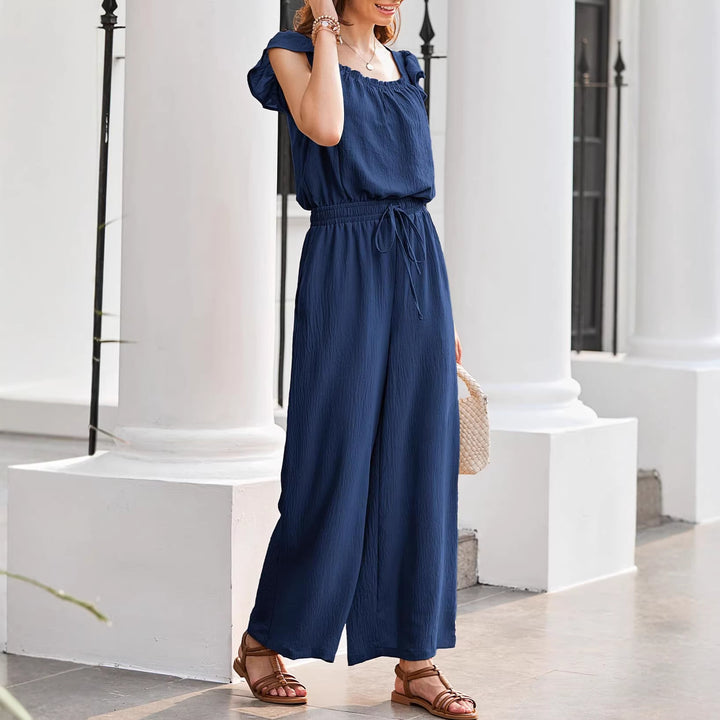 Damen Crinkle-Overall mit weitem Bein, elastischem Taillenbund und Rüschenärmeln Drune