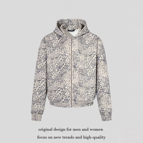 Damen Zip-Hoodie im soften Velours mit allover-Leo-Jacquard Drune