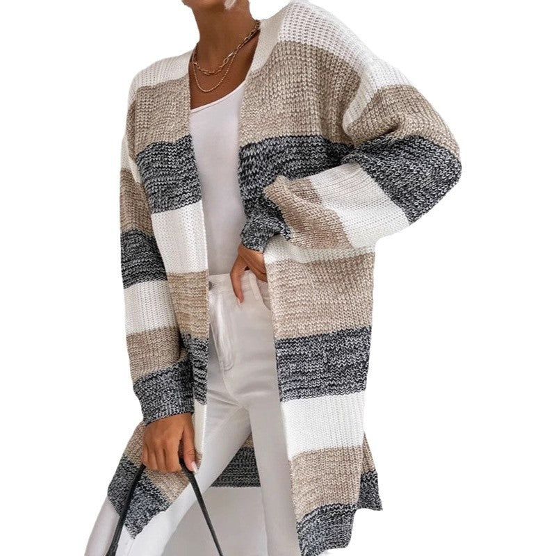 Damen Strickcardigan mit lässigem Streifenmuster und offenem Schnitt Drune