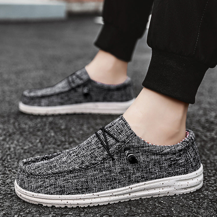 Unisex nan melierter Strick-Mokassin-Slipper mit elastischem Kordelzug und gedämpfter EVA-Laufsohle Drune