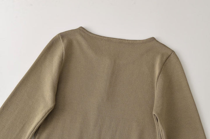 Damen Feinstrick-Longsleeve mit Henley-Knopfleiste und ausgestellten Trompetenärmeln Drune