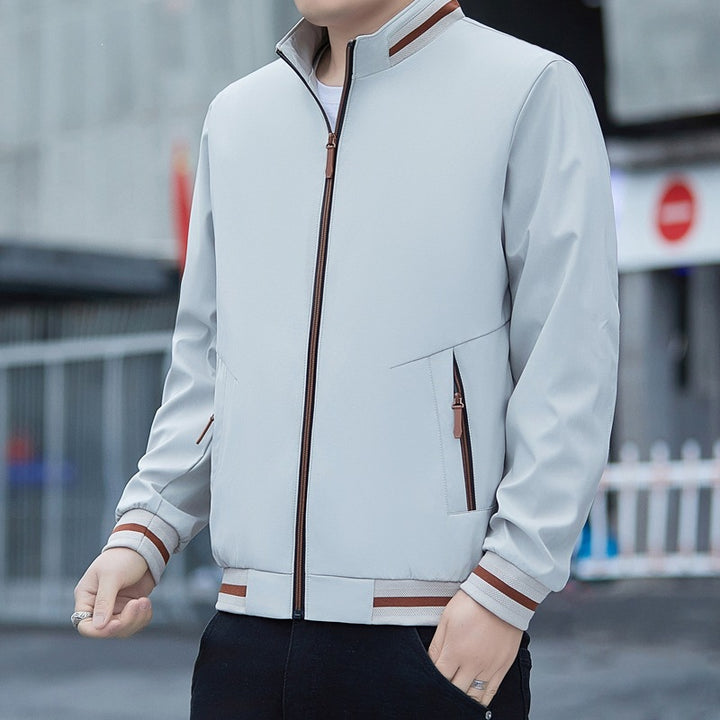 Herren Leichte Urban-Bomberjacke aus Softshell mit Stehkragen, Reißverschlusstaschen & kontrastierten Bündchen Drune