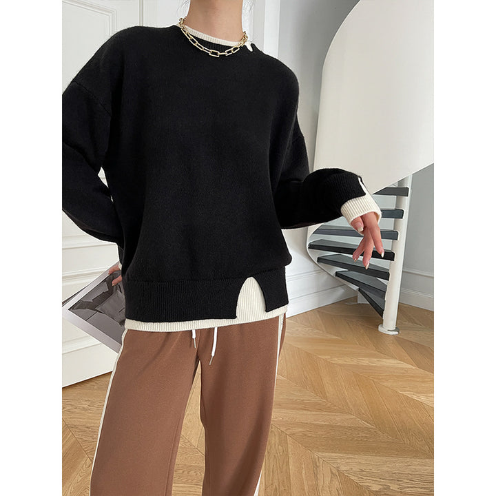 Damen lässiger Streifenpullover mit hohem Kragen und lockerer Passform Drune