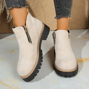 Damen nan Wildlederoptik-Ankleboots mit seitlichem Reißverschluss, Pull-Tab und profilierter Traktorsohle Drune
